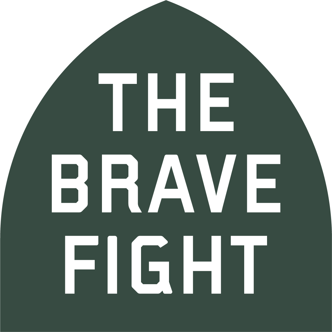 green shield logo that says the brave fight